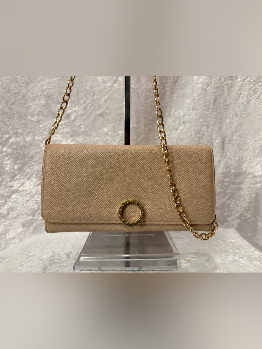 Bvlgari Ring Continental Wallet Blush Textured Leather with Fuschia Interior